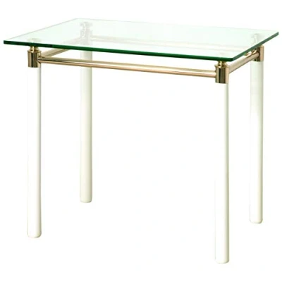 Image of HAKU Mobel End Table Gold Plated, White, Solid Wood, Metal, Tempered Glass Size: W 60 cm X H 54 D 50 cm, Style: Contemporary