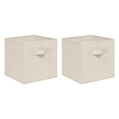 Image of NICEME Foldable Storage Boxes,Non Woven Fabric Box Set of 2,Storage Drawers for Cube Unit,26.5x26.5x28 cm (Strip Grip,Light Yellow)