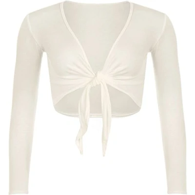 Image of Fashion Valley Womens Tie Knot Shrug Short Ladies Crop Cardigan Wrap Bolero Top Plus Size 8 22 UK M/L 12 14 Cream