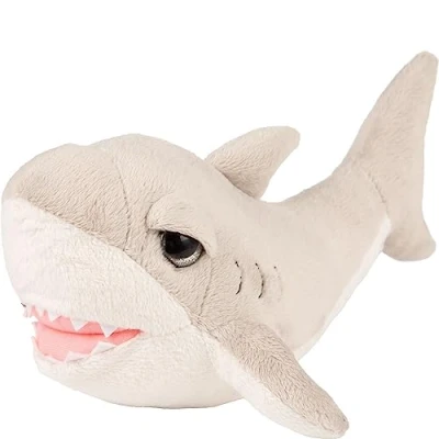 Image of Suki Gifts International, Medium Flossy Shark, Grey Plush Toy, 26cm, 14486, &amp; White