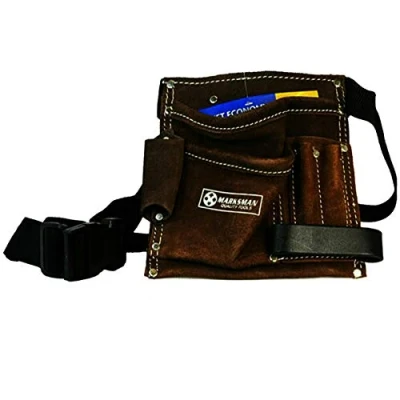 Image of Marksman 5 x Pockets Professional Tool Belt Leather Adjustable Pouch Builders Construction Economy Split Suede Apron Work Bag Holder Nail UK Free P&amp;P