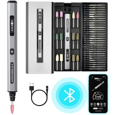 Image of Smart Mini Electric Engraving Pen By ARROWMAX, HollowCup Motor, 42 Bits With Aluminum Case, OLED, Magnetic Charge, Rotary Tool, Cordless for Metal, Wood, Glass and Plastic (SGS MAX)