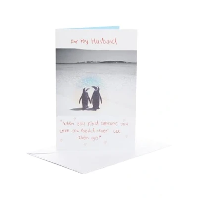 Image of UK Greetings Birthday Card for Husband Cute Penguins Design