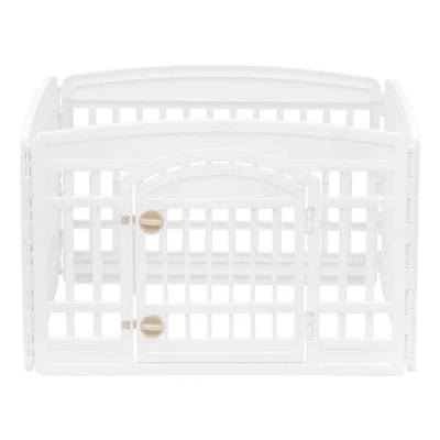 Image of Iris Ohyama Dog Pen with Lockable Door, H60cm, 4 Panels, White, Cage, Plastic, Puppy Enclosure, for Rabbit Runs, Indoors, Outdoors, Playpen Dogs, Cats, Rodents, Pets, Fence, CI 604E WD