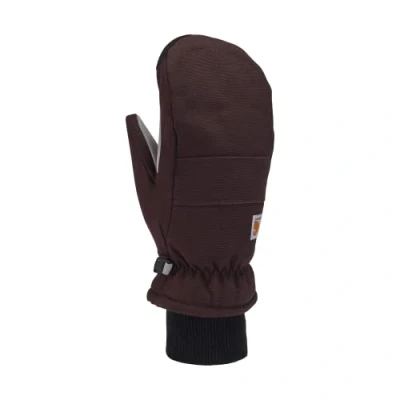 Image of Carhartt Women&#039;s Insulated Duck Synthetic Leather Knit Cuff Mitt Cold Weather Gloves, BlackBerry, Large