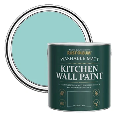 Image of Rust Oleum Blue Washable Kitchen Wall Paint in Matt Finish Teal 2.5L
