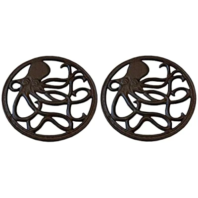 Image of Cast Iron Round Octopus Themed Table Trivet (Pack of 2)