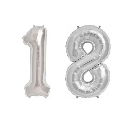 Image of Silver Number 18 Large Helium Foil Balloon Birthday Party Wedding Anniversary Decoration 101cm