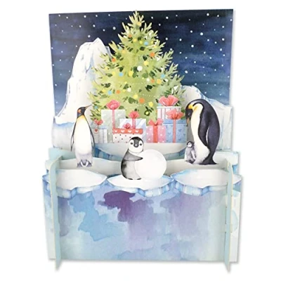Image of Festive Christmas Penguins 3D Pop Up Greeting Card by Alljoy Cards XPOP026
