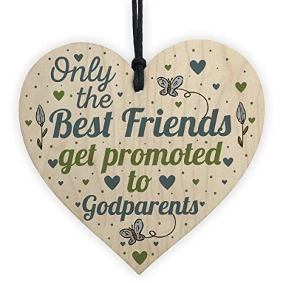 Image of RED OCEAN Godparents Gift For Christening Wooden Heart Friend Keepsake Godmother Godfather Plaque