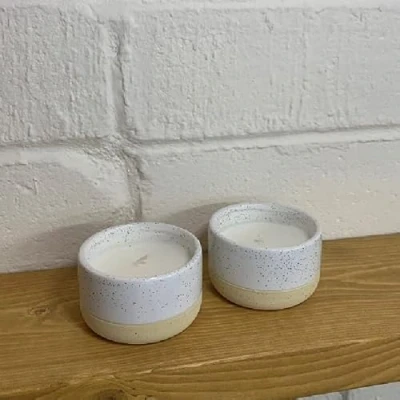 Image of Set Of Two Large Fragranced Scented Candles In Ceramic Pots Gift Home Decor