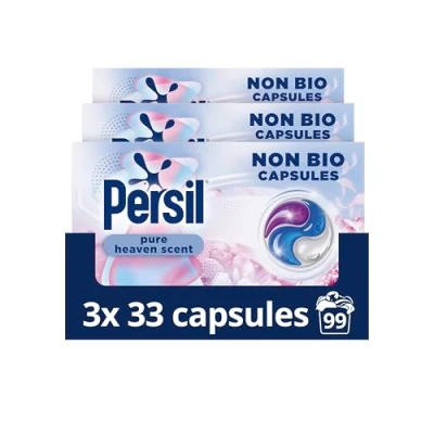 Image of Persil Pure Heaven Scent Non Bio Washing capsules our best delicate fragrance laundry gentle next to sensitive skin 99 washes (3x 33)