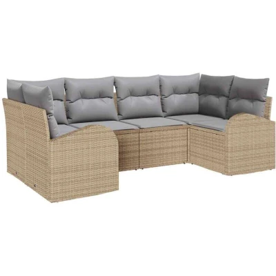 Image of vidaXL 6 Piece Garden Sofa Set with Cushions Beige Poly Rattan