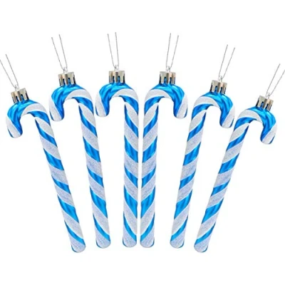 Image of Christmas Concepts® Pack Of 6 13cm Glitter Candy Cane Tree Decorations (Royal Blue &amp; White)