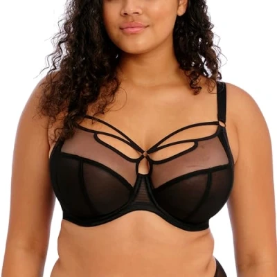 Image of Elomi Womens Sachi Side Support Plunge Bra Black Cotton Size 38DD