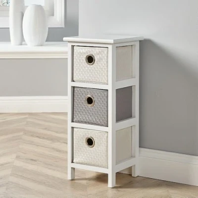 Image of Home Source Storage Chest, Wooden Bedroom Hallway Cabinet, Faux Leather Organiser, White, 3 Drawer, Engineered Wood