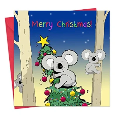 Image of Twizler Merry Christmas Card with Koala Bear Happy Xmas Funny Australia Womens for Her Female Mens Him Male