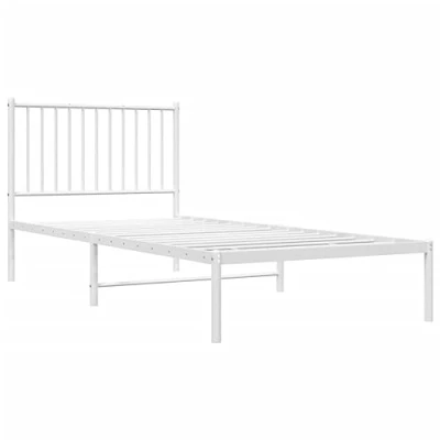 Image of vidaXL White Steel Bed Frame with Supportive Headboard Timeless Design Single for Bedroom Robust Powder Coated Base Underbed Storage Space 90x200 cm Mattress Size