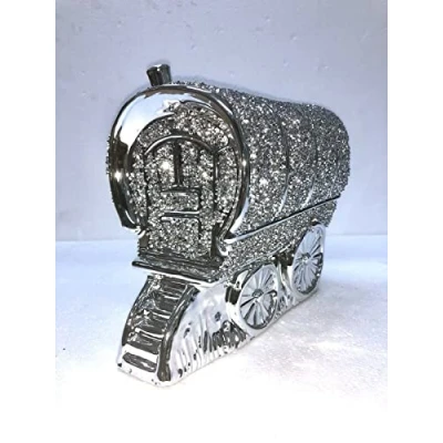 Image of Biznest CRUSHED DIAMOND WAGON ORIGINAL GYPSY CARAVAN SILVER ORNAMENT SHELVES 24X18