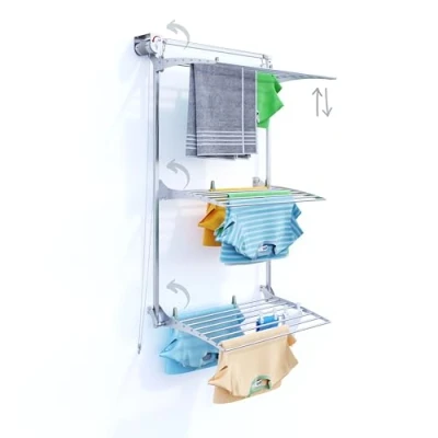 Image of foxydry Tower Vertical Retractable Clothes Airer for Indoor and Outdoor Use (80, Grey)
