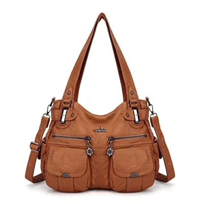 Image of Angelkiss Women Top Handle Satchel Handbags Purse Shoulder Bag brown