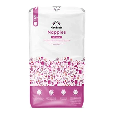Image of Amazon Brand Mama Bear Ultra Dry Nappies, Size 5+ (11 17 kg), 72 Count, White