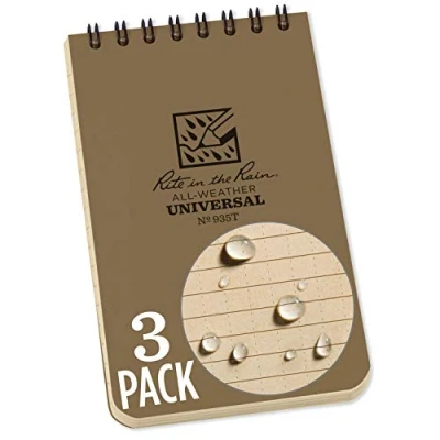 Image of Rite In The Rain Weatherproof Top Spiral Notebooks, 3&quot; x 5&quot;, Tan Cover, 3 Pack (No. 935T 3)