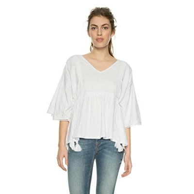 Image of Desigual Women&#039;s White Fiona Tassled Top L UK 14