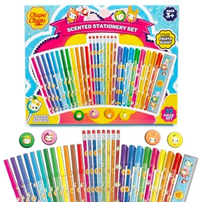 Image of abeec Chupa Chups Scented Stationery Set With Pens, Gel Pencils And More Back To School Supplies For Girls