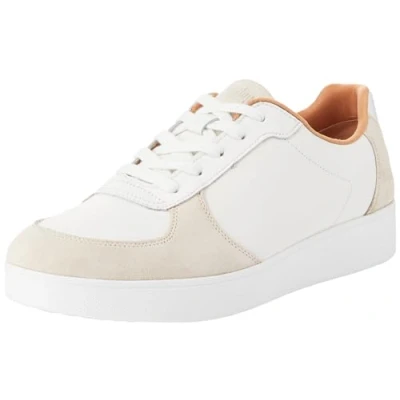 Image of Fitflop Women&#039;s Rally Leather/Suede Panel Sneakers, Urban White/Paris Grey, 3 UK