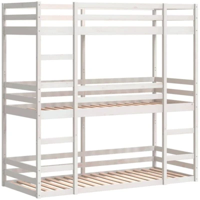 Image of vidaXL Triple Bunk Bed without Mattress White 75x190 cm Small Single Solid Wood Pine