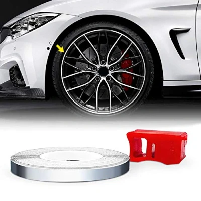Image of 4R Quattroerre.it Racing Wheel Trim with Applicator Tool for Car Wheels, Chrome, 5 mm x 6 mt