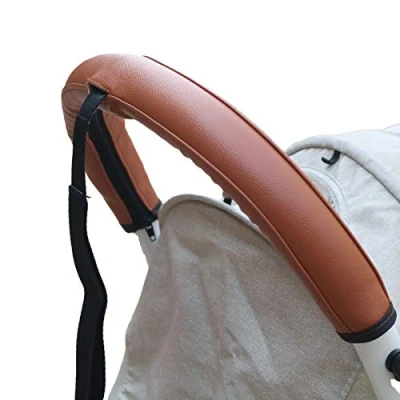 Image of Leather Handle Sleeve Cover Compatible for Babyzen yoyo 2,Stroller Accessories,PU Protect Case YOYO+ Armrest Bumper (No Wrist Strap) (Brown)