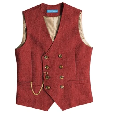 Image of Solovedress Men&#039;s Vintage Wool Suit Vest Regular Fit for Wedding Groomsmen, red, XXXL