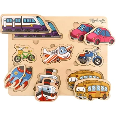 Image of Pikatoyz Educational Toys for 1 2 3 year olds. Ideal transport jigsaw puzzles Gift baby boys and girls. Travel Games toddlers. Wooden kids. Montessori Toys.…