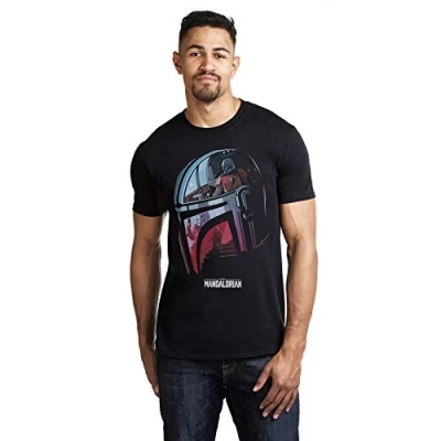 Image of Star Wars Mens Mandalorian Helmet T Shirt, Black, XL UK