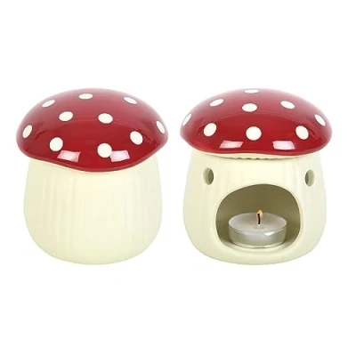 Image of Adorable Mushroom Wax Melts Burner Fragrance Oil Warmer Aromatherapy Tealight Holder Eye catching Home Decor Calming Scent Toadstool Diffuser