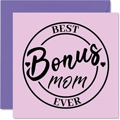 Image of Step Mom Birthday Card Best Bonus Ever Funny Novelty Happy from Daughter Son, 145mm x Mother&#039;s Day Greeting Cards for Mommy Mama Mam Mammy Mummy