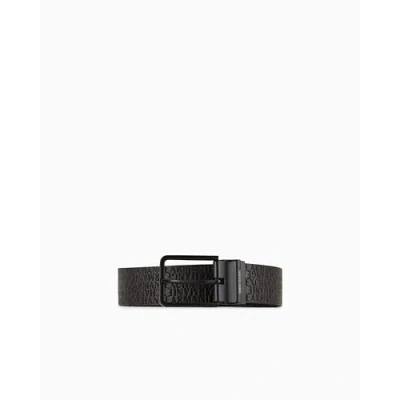 Image of Armani Exchange Men&#039;s Allover Embossed Logo Reversible Belt, Black Grey, TU