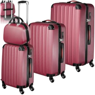 Image of TecTake® Hard Shell Suitcase Set, Lightweight Suitcases with TSA Lock Including Large, Medium, Small Carry On and Beauty Case, 360 Degree Wheels, Ergonomic Telescopic Handle Wine red