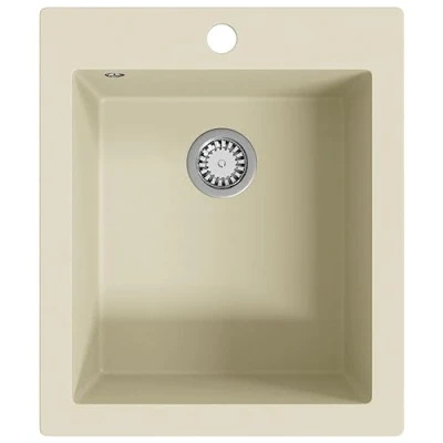 Image of vidaXL Single Basin Granite Kitchen Sink Overmount Installation, Beige, High Heat Resistance, Scratch &amp; Impact Resistant, Easy to Clean with Included Strainer Kit