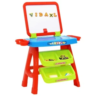 Image of vidaXL 3 1 Multicolour Children&#039;s Easel and Learning Desk Play Set with Magnetic Board, Chalkboard, Storage Compartments