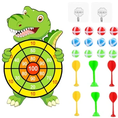 Image of RXKFIGX 76 cm Children&#039;s Dartboard Dinosaur Toy for 3 9 Children Throwing Game with 12 Sticky Balls Indoor and Outdoor Hanging Dart Sets