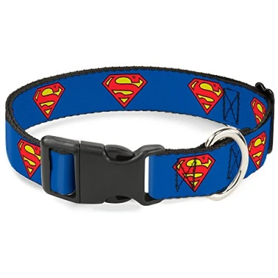 Image of Buckle Down Plastic Clip Collar Superman Shield Blue 1/2&quot; Wide Fits 9 15&quot; Neck Large