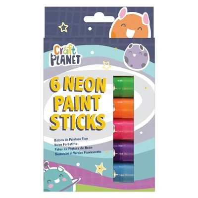 Image of Craft Planet Neon Paint Pens 6 Kids Washable Sticks In Colours Perfect Option For Kids, Toddlers, Baby, Finger Painting, Poster Art, Handprints, Crafts &amp; Window Art