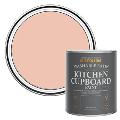 Image of Rust Oleum Pink Scrubbable Kitchen Cupboard Paint in Satin Finish Coral 750ml