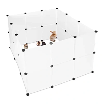 Image of Relaxdays Small Animal Open Enclosure Extensible Playpen DIY Enclosure, 92 x 110 cm, White