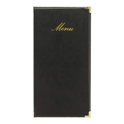 Image of Securit Classic Faux A45 Holder with Page View, Long Leather Cover, Small Menu Folder for Restaurant &amp; Cafe Black