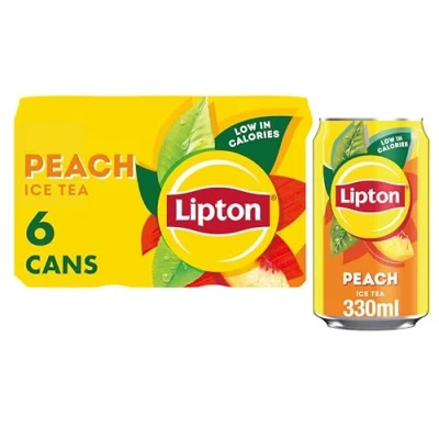Image of Lipton​ Peach Ice tea Can 300 ml​ (Pack of 6), low calorie​ soft drink​, 100% black extract​