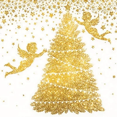 Image of 20 Napkins Golden Angel on Tree Gold Winter Christmas Table Decoration Decoupage Napkin Technology 33 x cm